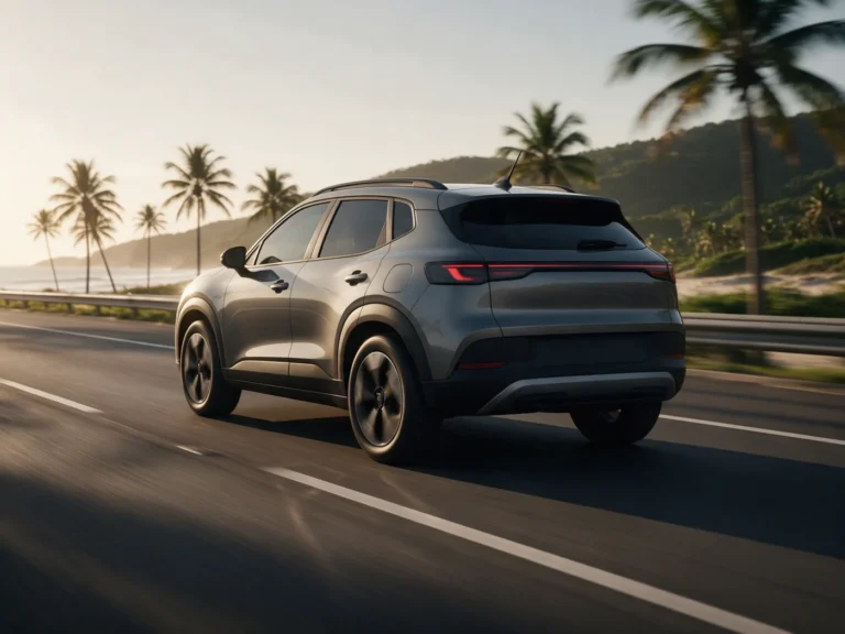 SUV prata em rodovia litorânea da Bahia ao entardecer