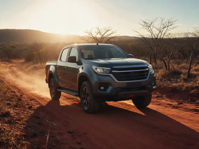 Picape a diesel 4x4 em estrada de terra no sertão baiano ao amanhecer